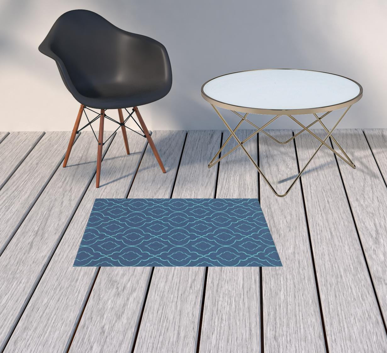 2' X 3' Blue Geometric Stain Resistant Indoor Outdoor Area Rug