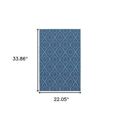 2' X 3' Blue Geometric Stain Resistant Indoor Outdoor Area Rug