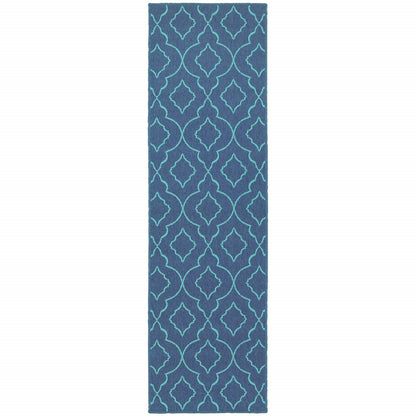 2' X 8' Blue Geometric Stain Resistant Indoor Outdoor Area Rug