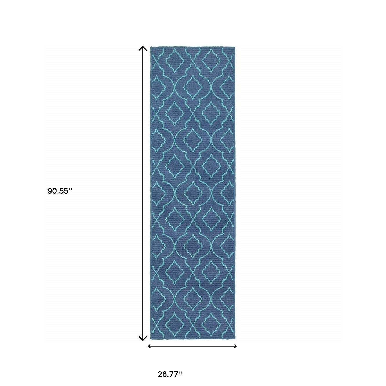 2' X 8' Blue Geometric Stain Resistant Indoor Outdoor Area Rug