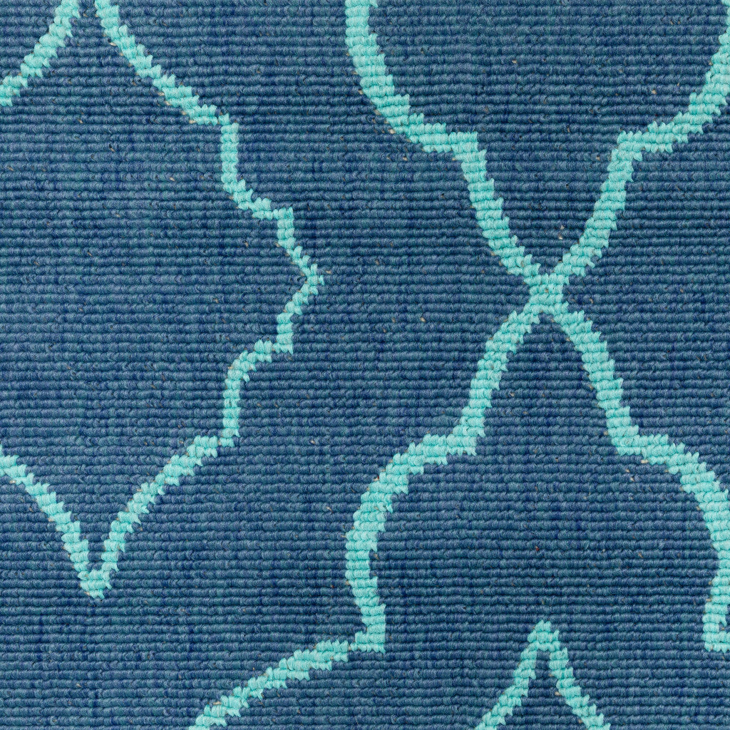 2' X 8' Blue Geometric Stain Resistant Indoor Outdoor Area Rug