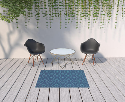 4' X 6' Blue Geometric Stain Resistant Indoor Outdoor Area Rug