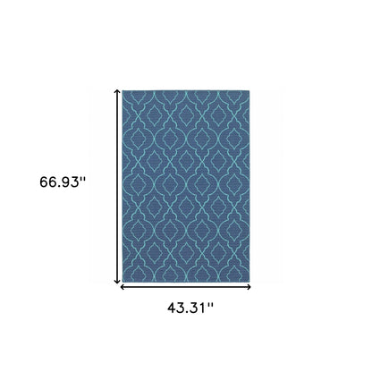 4' X 6' Blue Geometric Stain Resistant Indoor Outdoor Area Rug