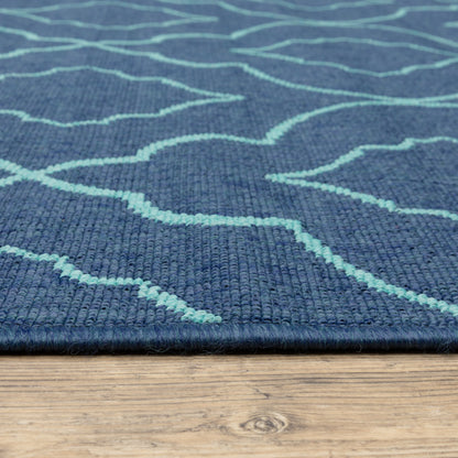 4' X 6' Blue Geometric Stain Resistant Indoor Outdoor Area Rug