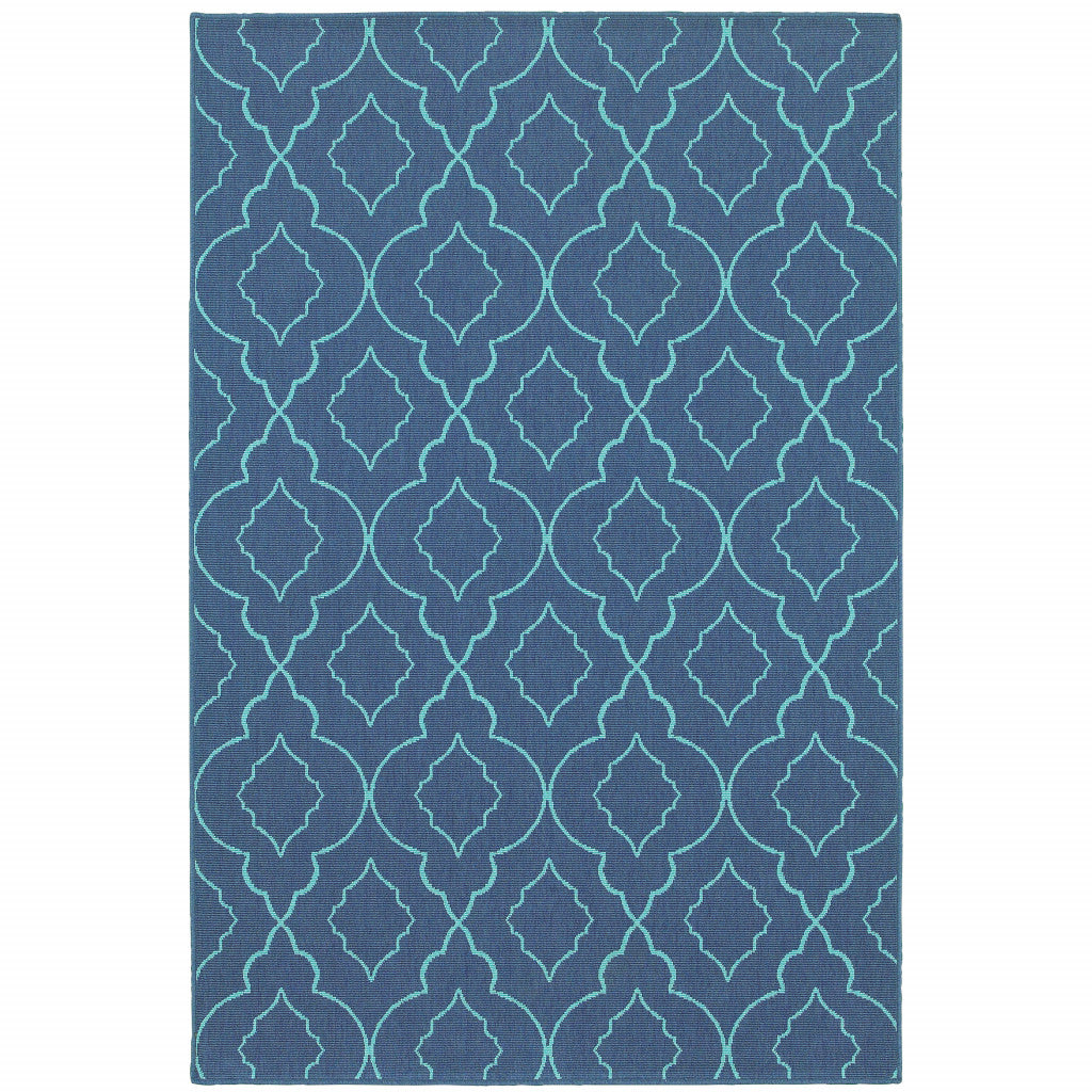 7' X 10' Blue Geometric Stain Resistant Indoor Outdoor Area Rug