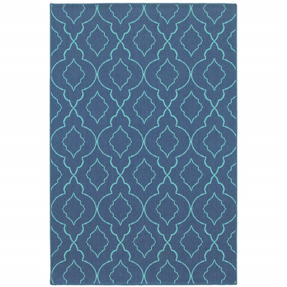 7' X 10' Blue Geometric Stain Resistant Indoor Outdoor Area Rug