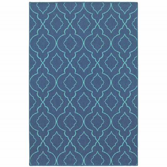 7' X 10' Blue Geometric Stain Resistant Indoor Outdoor Area Rug