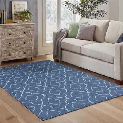 7' X 10' Blue Geometric Stain Resistant Indoor Outdoor Area Rug