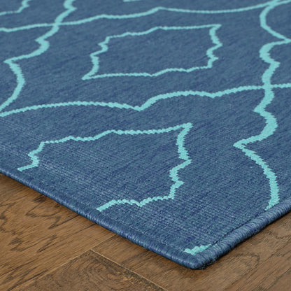 7' X 10' Blue Geometric Stain Resistant Indoor Outdoor Area Rug