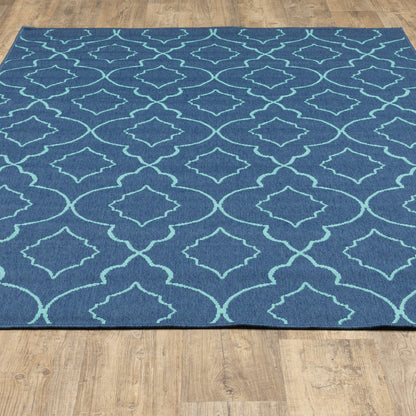 7' X 10' Blue Geometric Stain Resistant Indoor Outdoor Area Rug