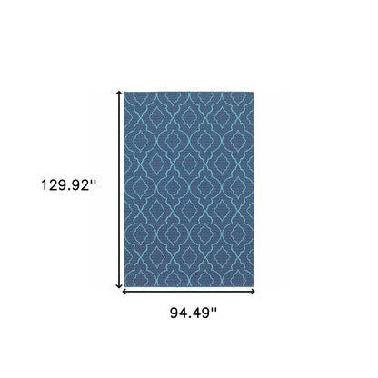 8' X 11' Blue Geometric Stain Resistant Indoor Outdoor Area Rug