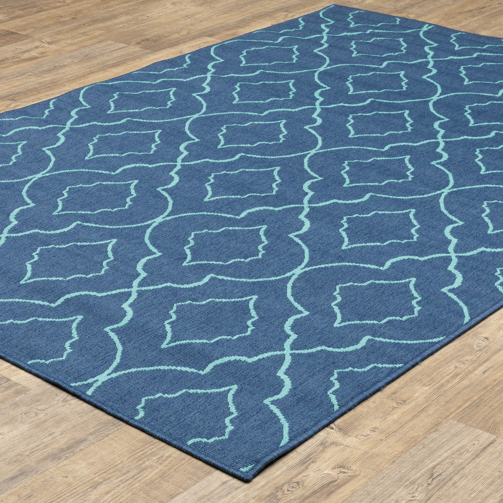 8' X 11' Blue Geometric Stain Resistant Indoor Outdoor Area Rug