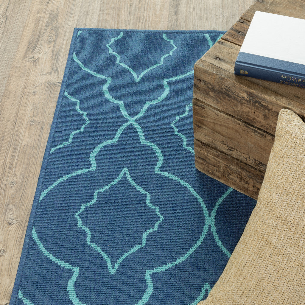 8' X 11' Blue Geometric Stain Resistant Indoor Outdoor Area Rug