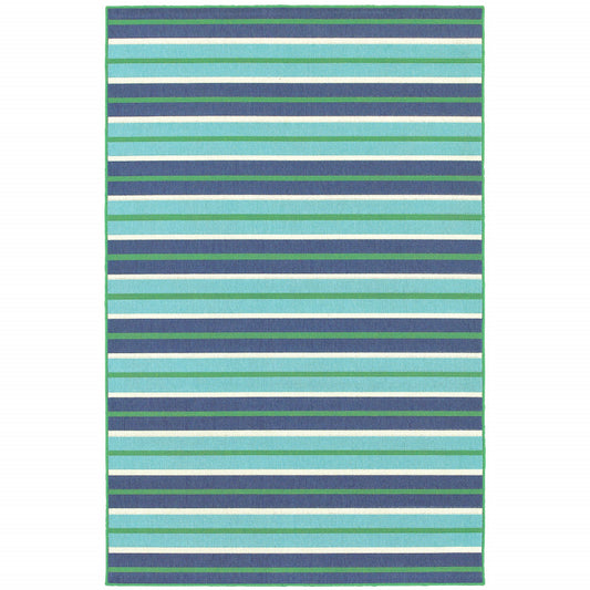 2' X 3' Blue and Green Geometric Stain Resistant Indoor Outdoor Area Rug