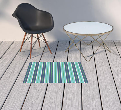 2' X 3' Blue and Green Geometric Stain Resistant Indoor Outdoor Area Rug