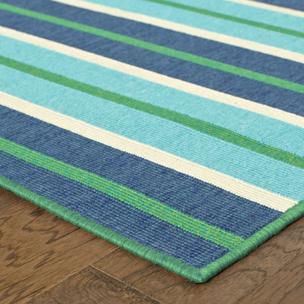 2' X 3' Blue and Green Geometric Stain Resistant Indoor Outdoor Area Rug