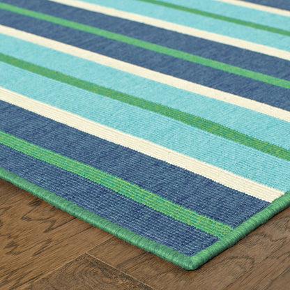 2' X 3' Blue and Green Geometric Stain Resistant Indoor Outdoor Area Rug