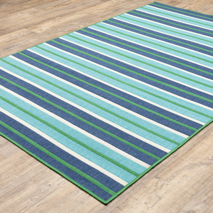 2' X 3' Blue and Green Geometric Stain Resistant Indoor Outdoor Area Rug