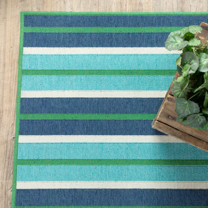 2' X 3' Blue and Green Geometric Stain Resistant Indoor Outdoor Area Rug