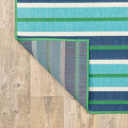 2' X 3' Blue and Green Geometric Stain Resistant Indoor Outdoor Area Rug