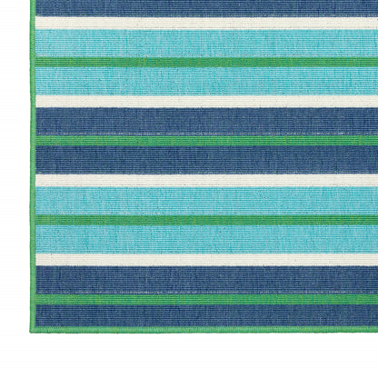 2' X 8' Blue and Green Geometric Stain Resistant Indoor Outdoor Area Rug