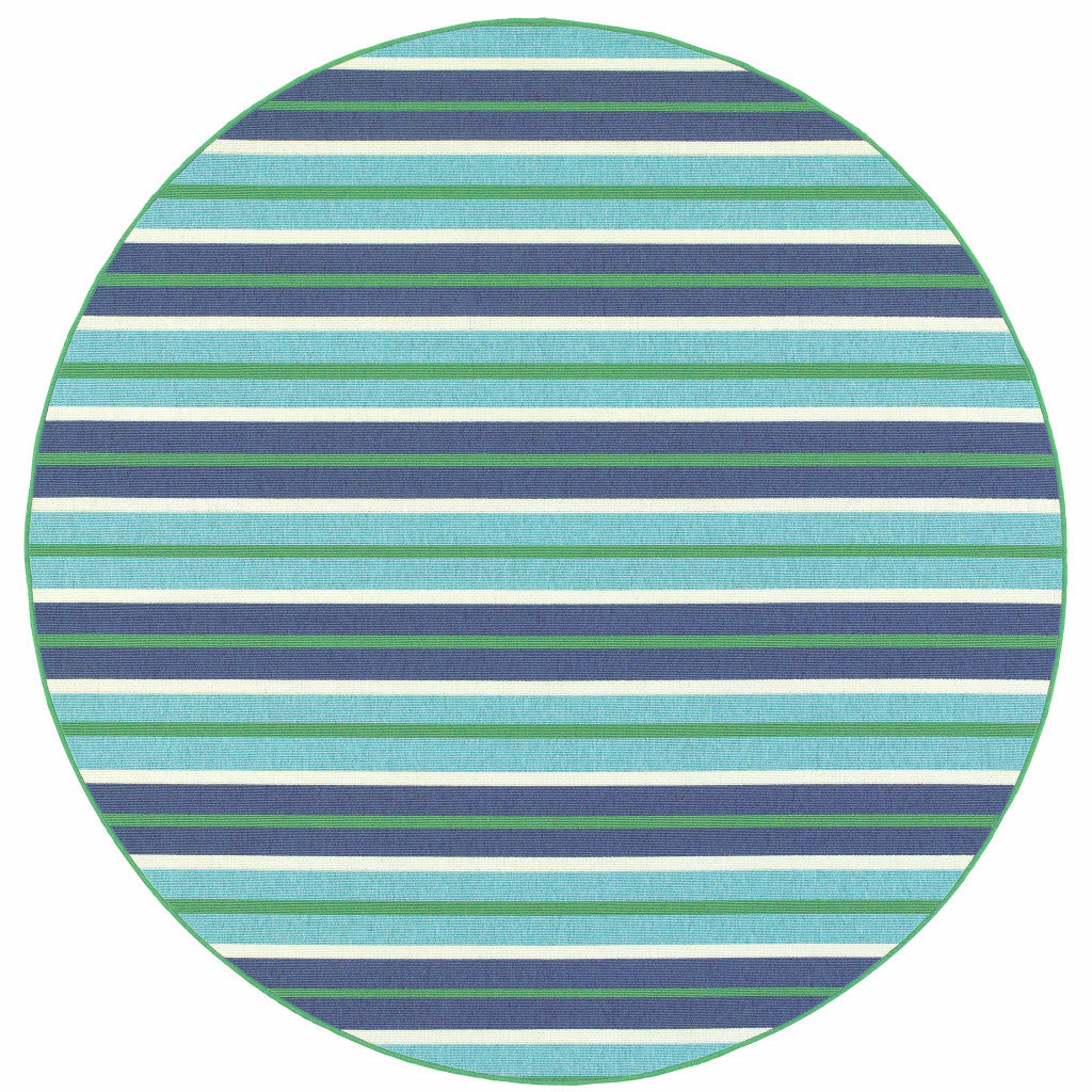 8' X 8' Blue and Green Round Geometric Stain Resistant Indoor Outdoor Area Rug