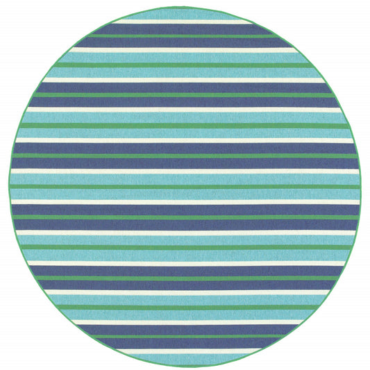 8' X 8' Blue and Green Round Geometric Stain Resistant Indoor Outdoor Area Rug