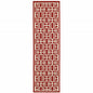 2' X 8' Red and Ivory Geometric Stain Resistant Indoor Outdoor Area Rug