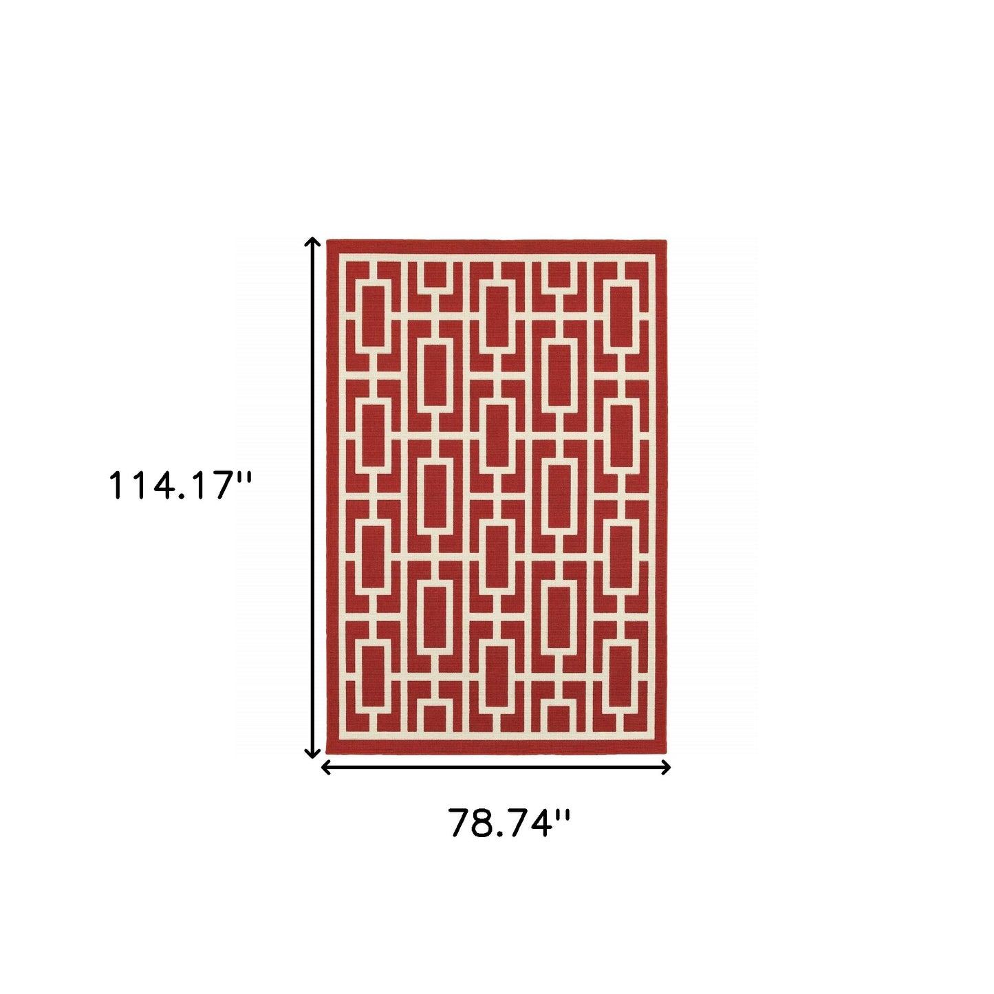 7' X 10' Red and Ivory Geometric Stain Resistant Indoor Outdoor Area Rug