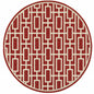 8' X 8' Red and Ivory Round Geometric Stain Resistant Indoor Outdoor Area Rug