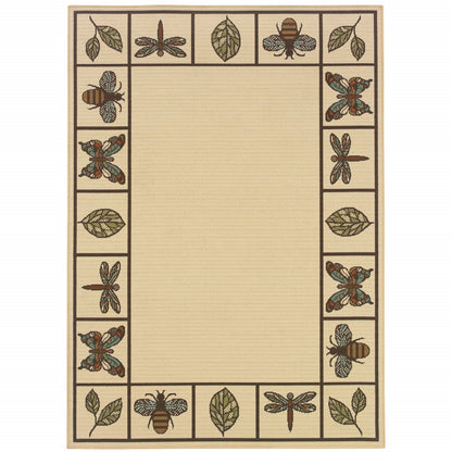 2' X 4' Brown and Ivory Abstract Stain Resistant Indoor Outdoor Area Rug