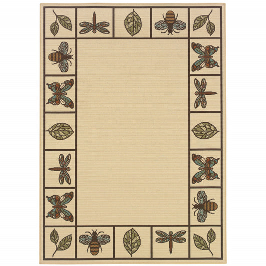 5' X 8' Brown and Ivory Abstract Stain Resistant Indoor Outdoor Area Rug