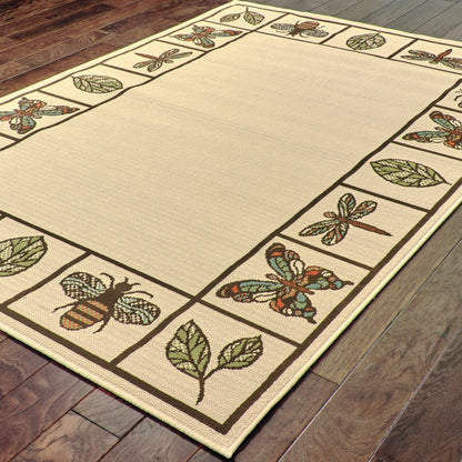 7' X 10' Brown and Ivory Abstract Stain Resistant Indoor Outdoor Area Rug