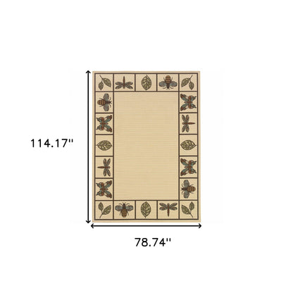 7' X 10' Brown and Ivory Abstract Stain Resistant Indoor Outdoor Area Rug