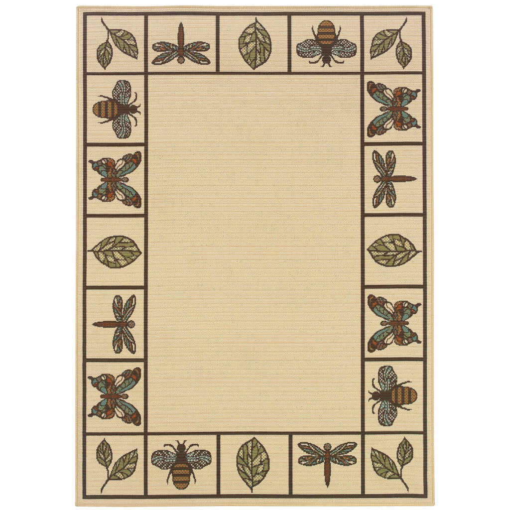 8' X 11' Brown and Ivory Abstract Stain Resistant Indoor Outdoor Area Rug