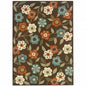 7' X 10' Brown and Ivory Floral Stain Resistant Indoor Outdoor Area Rug