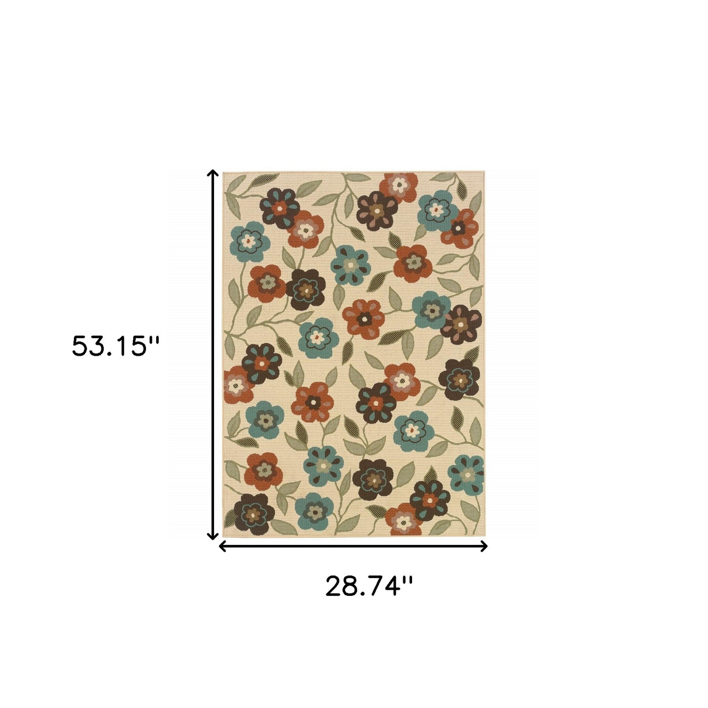 2' X 4' Brown and Ivory Floral Stain Resistant Indoor Outdoor Area Rug