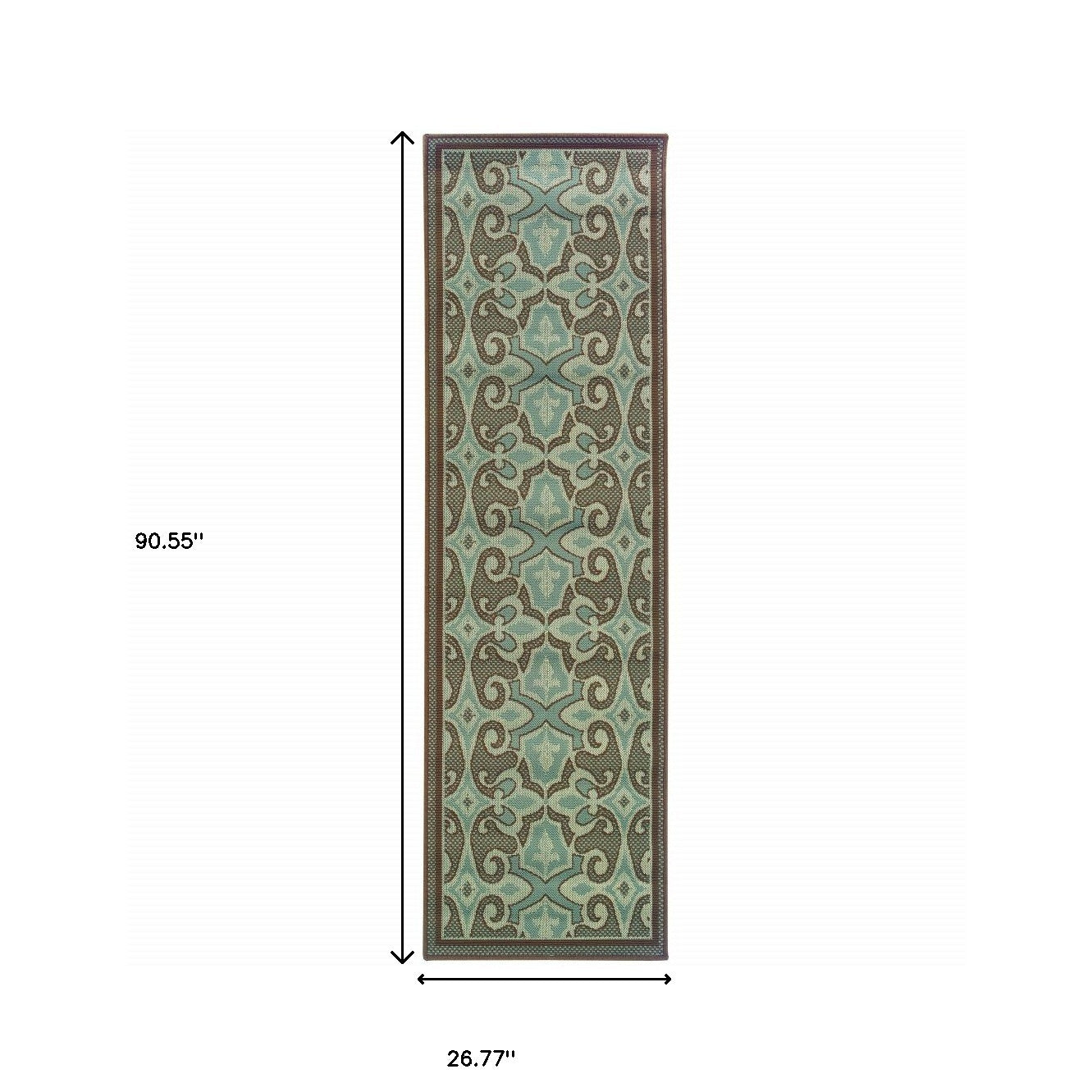 2' X 8' Blue Oriental Stain Resistant Indoor Outdoor Area Rug