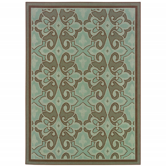 4' X 6' Blue Oriental Stain Resistant Indoor Outdoor Area Rug