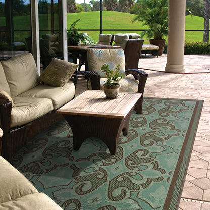 8' X 11' Blue Oriental Stain Resistant Indoor Outdoor Area Rug