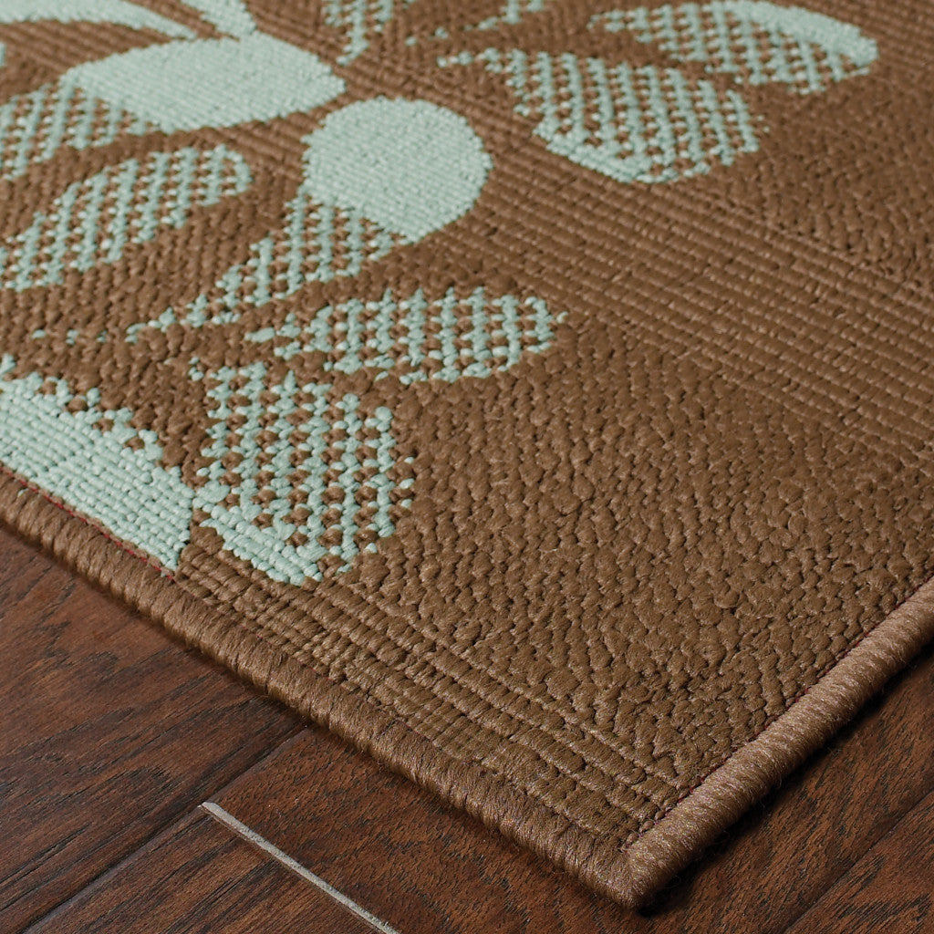 2' X 8' Brown Floral Stain Resistant Indoor Outdoor Area Rug