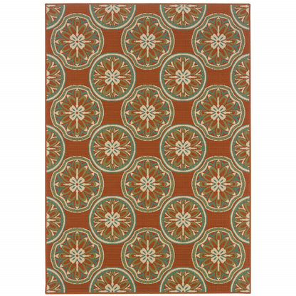 2' X 4' Brown and Ivory Floral Stain Resistant Indoor Outdoor Area Rug