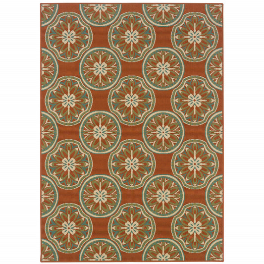 2' X 4' Brown and Ivory Floral Stain Resistant Indoor Outdoor Area Rug