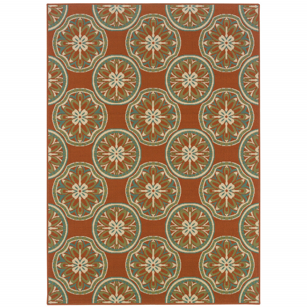 4' X 6' Brown and Ivory Floral Stain Resistant Indoor Outdoor Area Rug