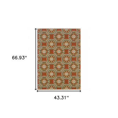 4' X 6' Brown and Ivory Floral Stain Resistant Indoor Outdoor Area Rug