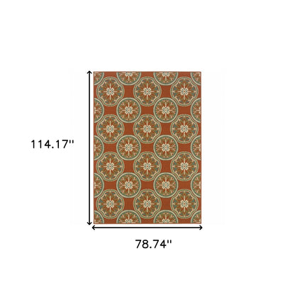 7' X 10' Brown and Ivory Floral Stain Resistant Indoor Outdoor Area Rug