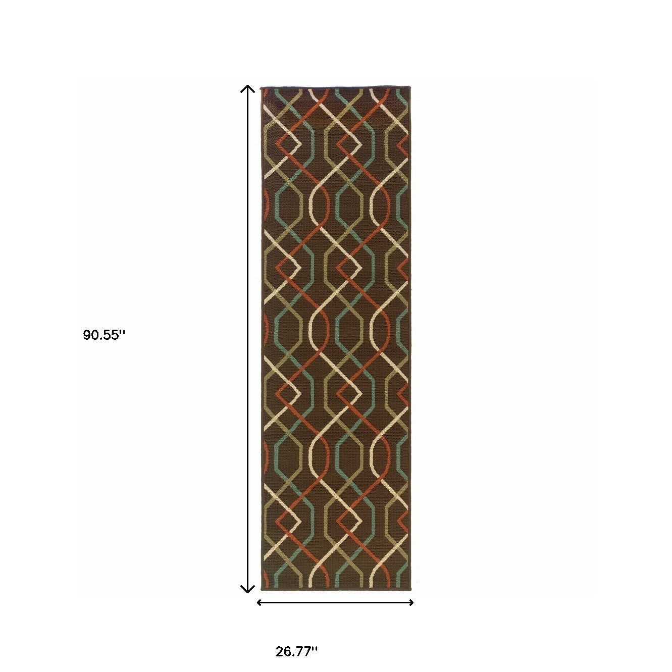 2' X 8' Brown and Ivory Geometric Stain Resistant Indoor Outdoor Area Rug