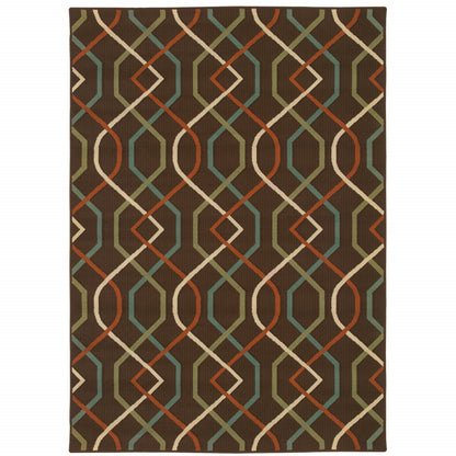 2' X 4' Brown and Ivory Geometric Stain Resistant Indoor Outdoor Area Rug