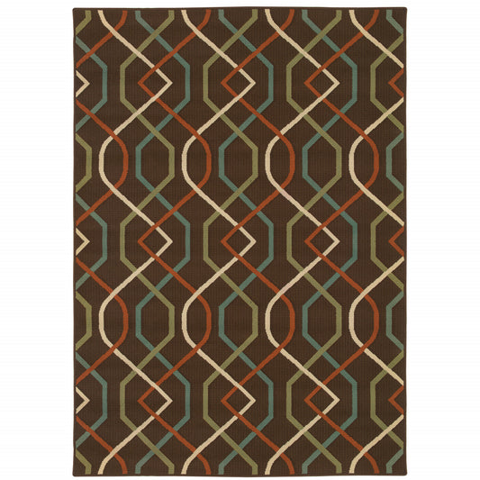 2' X 4' Brown and Ivory Geometric Stain Resistant Indoor Outdoor Area Rug