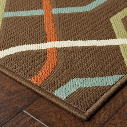 4' X 6' Brown and Ivory Geometric Stain Resistant Indoor Outdoor Area Rug